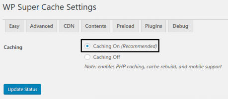Enable WP Super Cache plugin Caching On