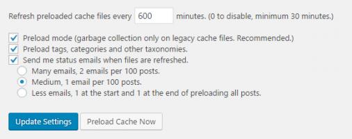 Update Preload cache settings