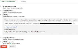 Google webmaster HTML tab verification method