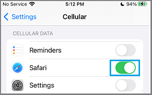 Enable cellular data for safari on iphone