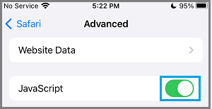 Enable javascript for safari browser on iphone