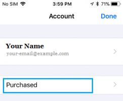 Purchased option app store account screen iphone
