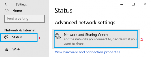 Open network and sharing center windows 10