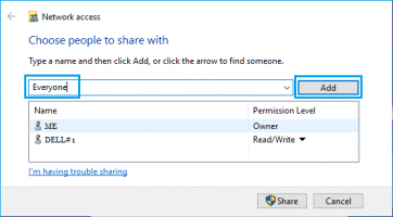 Select add users windows file sharing