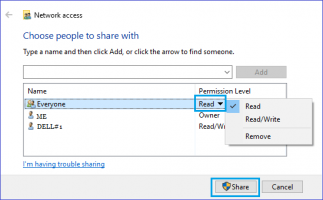 Set permissions level windowsr file sharing