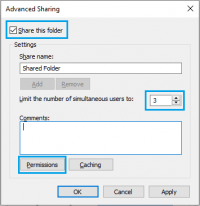 Advanced file sharing screen windows 10