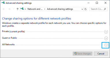 All networks option windows file sharing