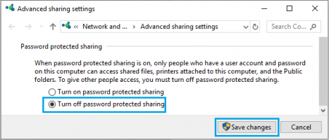 Urn off password protected file sharing windows 10