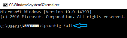 Ip config all command windows computer