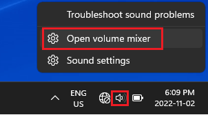 Open mixer volume windows 11