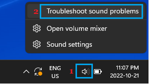 Troubleshoot sound problems option windows 11