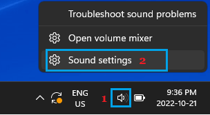 Open sound settings option windows 11