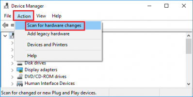  for hardware changes on device manager windows 10