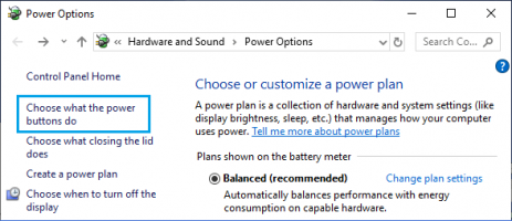 Choose what power buttons do windows pc