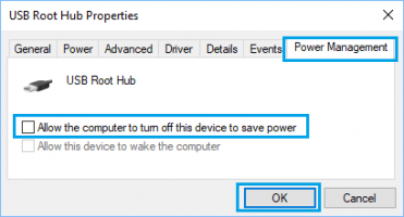 Disable power turn off for usb root hub