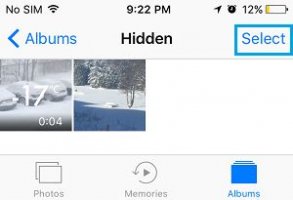 Select option in hidden album iphone