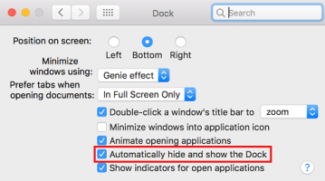Automatically hide and show the dock option mac