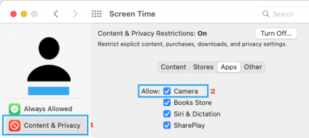  camera in content and privacy restrictions on mac