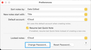 Change note password option on mac