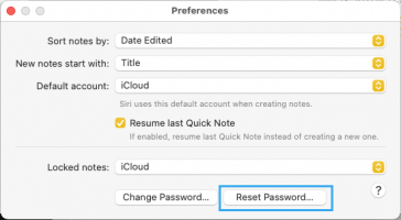 Reset note password option on mac