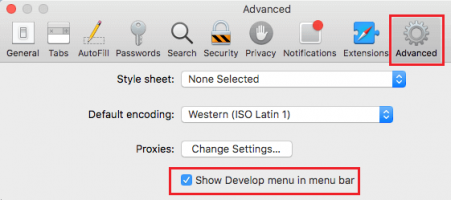 Show develop menu in tool bar mac