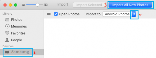 Import all photos from android to mac photos app