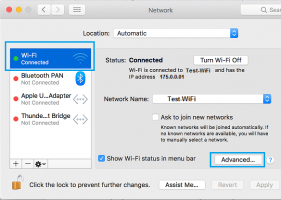 Advanced option wifi network screen mac