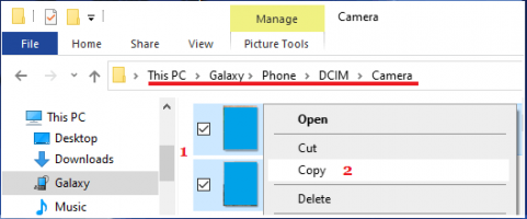 Copy photos from android camera folder to pc