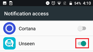 Enable notification access for unseen app