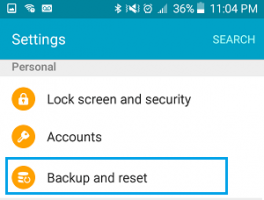 Backup and reset option android phone