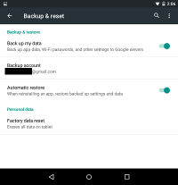 Backup and reset settings android