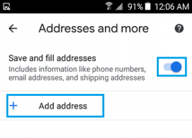 Save fill addresses chrome android