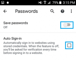 Disable save passwords auto sign in chrome android