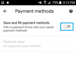  fill payment methods option chrome browser andrid