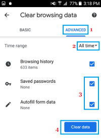 Clear chrome autofill data android