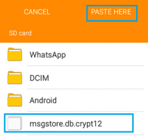 Paste whatsapp backup file to sd card