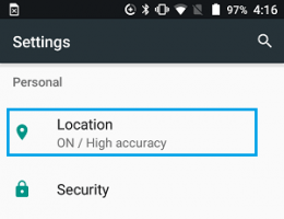 Location tab android settings screen