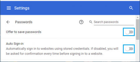 Isable offer to save passwords auto sign in chrome