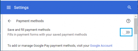 Disable save and autofill payment methods chrome
