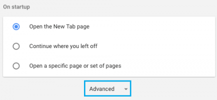 Advanced tab on google chrome browser