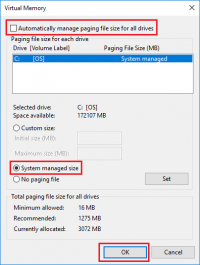 Virtual memory settings option in windows 10