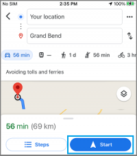 Start offline navigation google maps