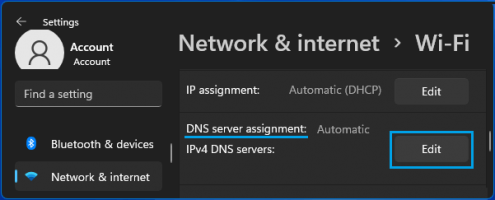 Edit dns server assignment option windows 11