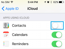Disable contacts for icloud on iphone