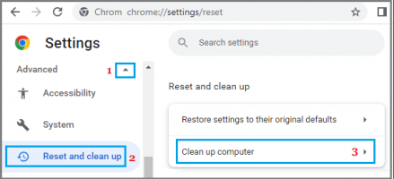 Clean up computer option in google chrome