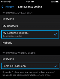 Last seen and online status from selected contacts