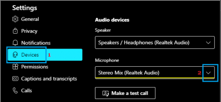Select microphone in microsoft teams