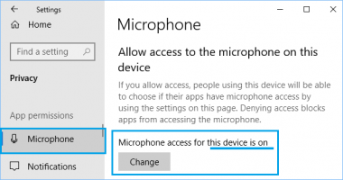 Allow access to microphone windows 10