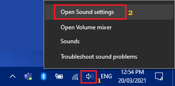 Open sound settings from windows taskbar