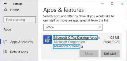 Microsoft office advanced settings options